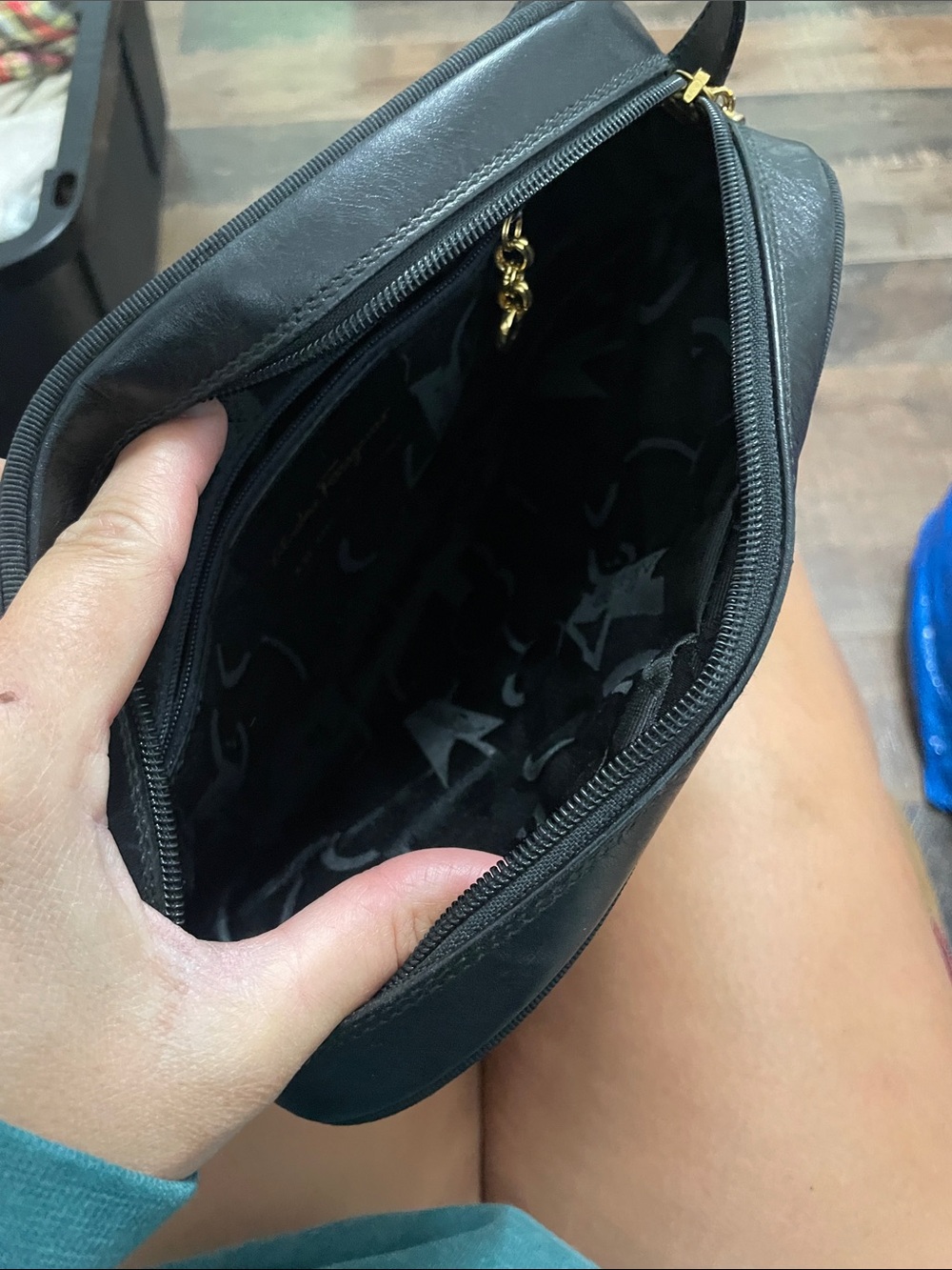 Vintage Salvatore Ferragamo Black Crossbody Bag with Gold Logo Accent - Picture 3 of 10